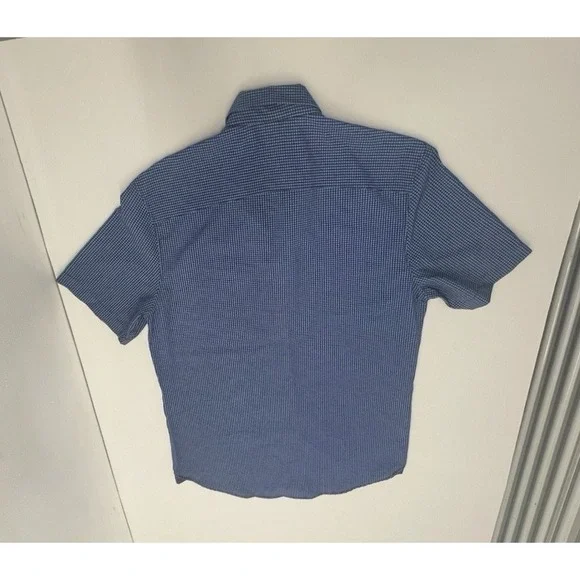 Michael Strahan Mens Sz Med Dark Blue Geometric Short Sleeve Button Down Shirt - Picture 6 of 9